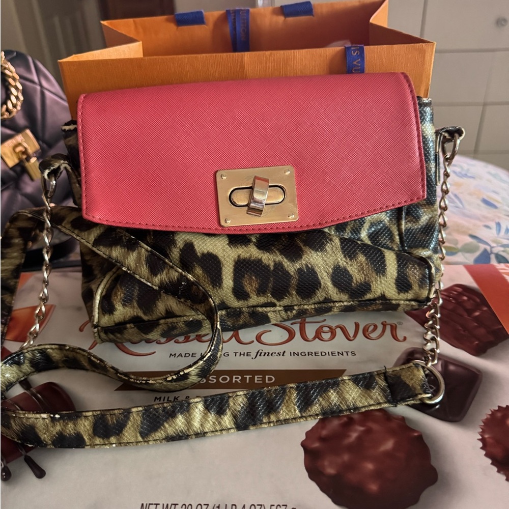 Leopard Print and Pink Chain Strap Bag